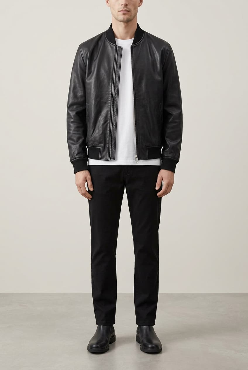 Cowhide Leather Bomber Jacket – Black