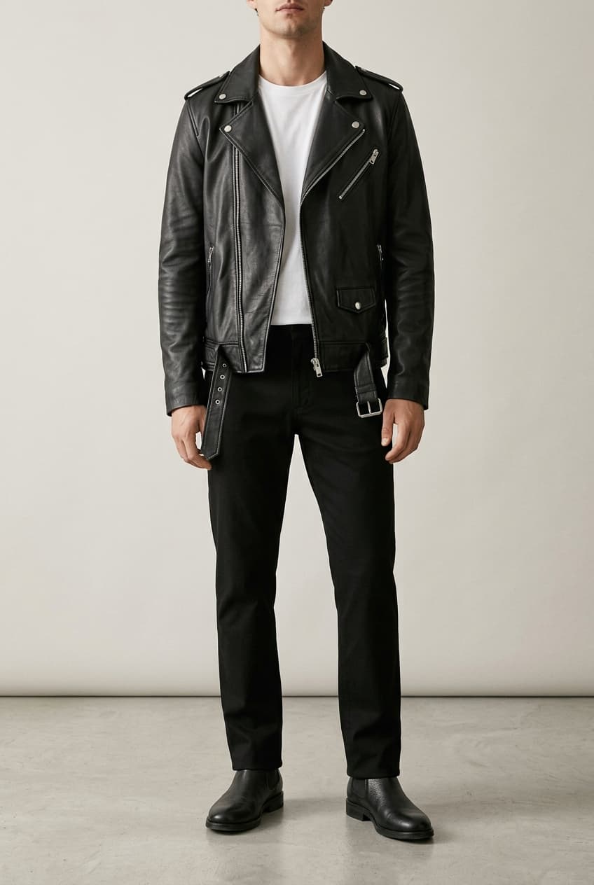 Kuzu Nappa Biker Ceket – Siyah