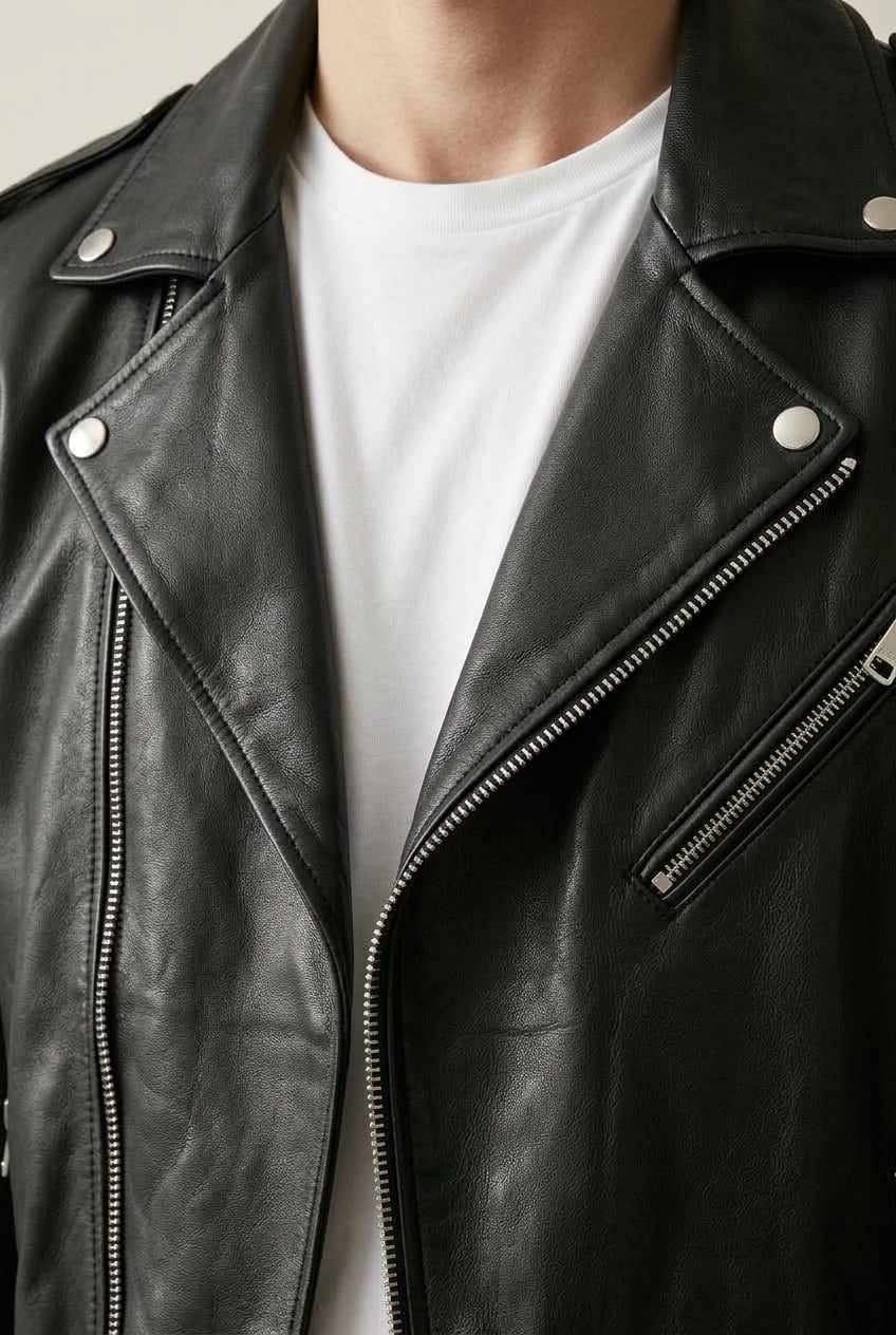 Kuzu Nappa Biker Ceket Siyah – görsel 3