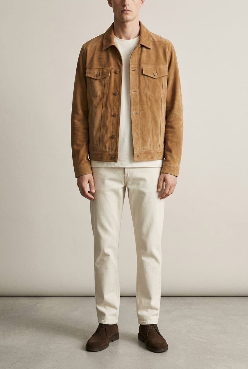 Suede Trucker Jacket – Tan