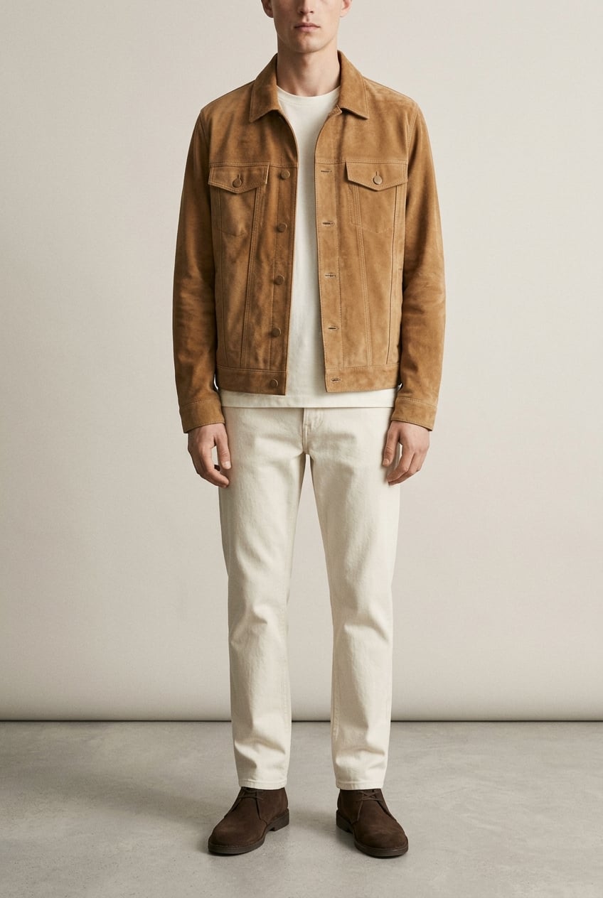 Suede Trucker Jacket Tan – image 1