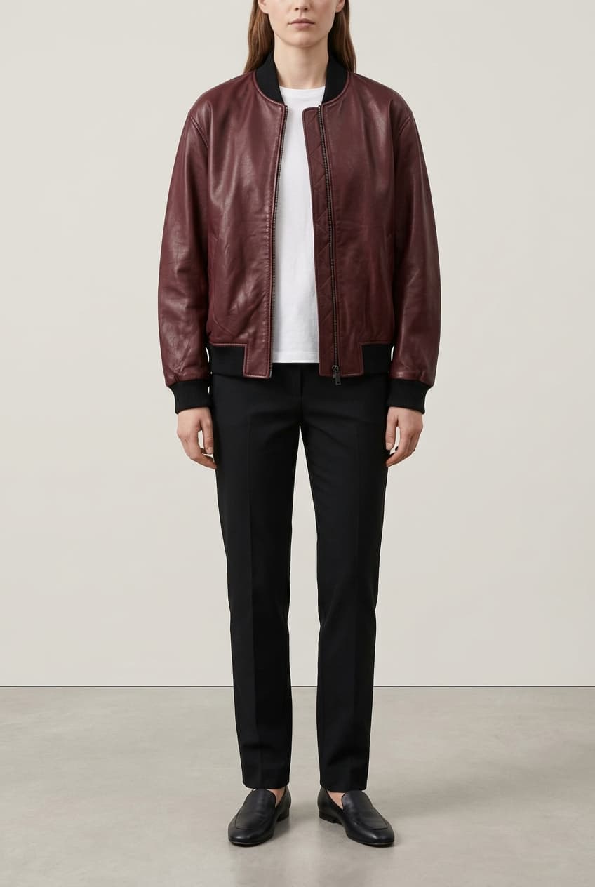 Deri Bomber Ceket – Bordo