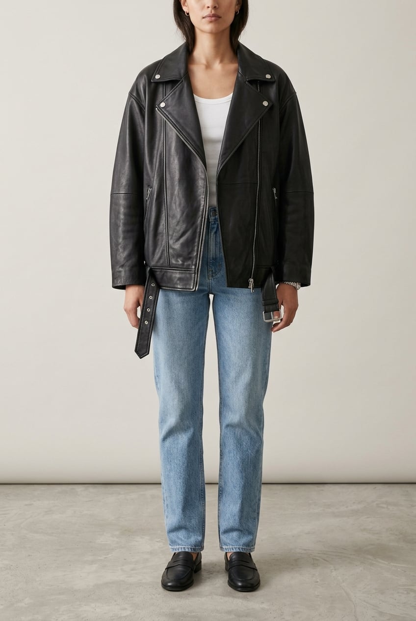 Oversize Lambskin Biker Jacket Black – image 1